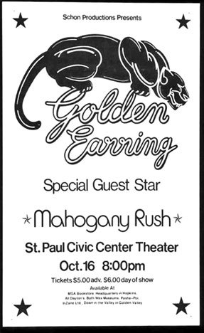 Golden Earring October 16 1974 St. Paul - Civic Center show announcement